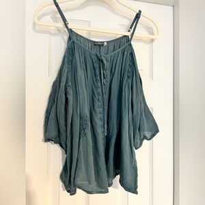 Earthbound Teal Green Cold Shoulder Top